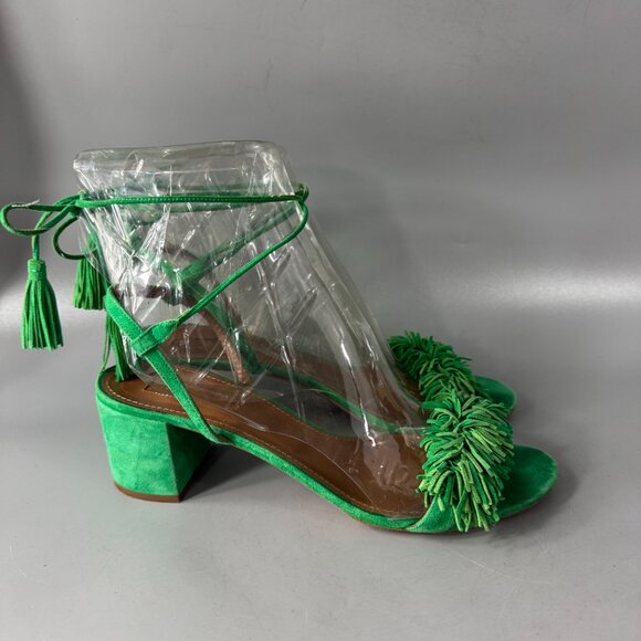 Aquazzura Green Suede Tassel Accents Sandals, Size 41 - Picture 2 of 12